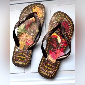 Havianas Farm Rio Collab Flip Flops Shoes Women Black Tropical